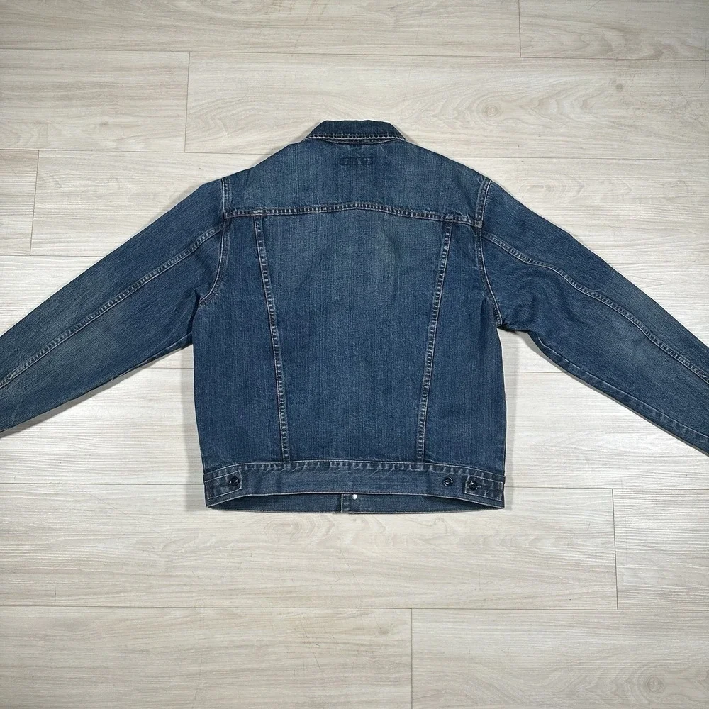Vintage J.Crew Mens Denim Trucker Jacket Size Medium Dark Wash Hong‎ Kong Made